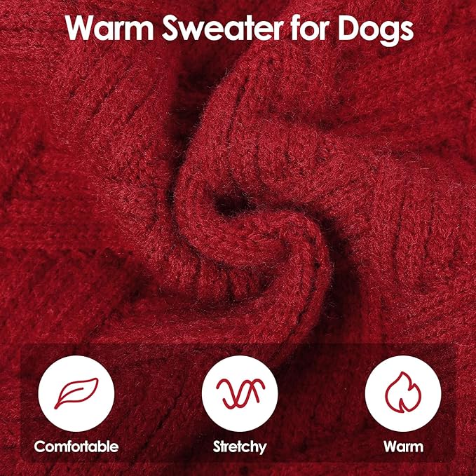 SUNFURA Small Dog Sweater, Turtleneck Dog Sweater for Cold Weather, Puppy Knitwear Pullover for Christmas Thanksgiving, Pet Winter Knitted Sweatshirt for Pug Dachshund, Red S
