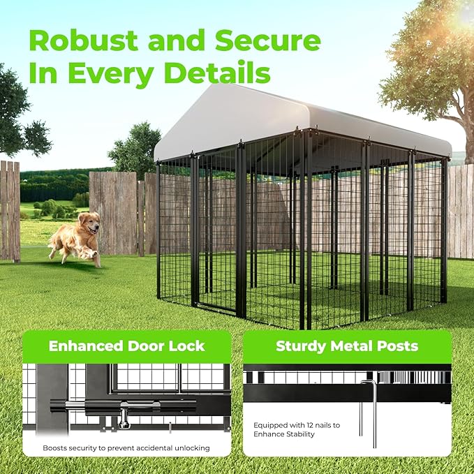 Dog Kennel Outdoor, 6x6 FT Heavy Duty Dog Pens Outside with Waterproof Roof, Metal Dog Run Fence with Galvanized Welded Wire Steel for Puppy Playpen