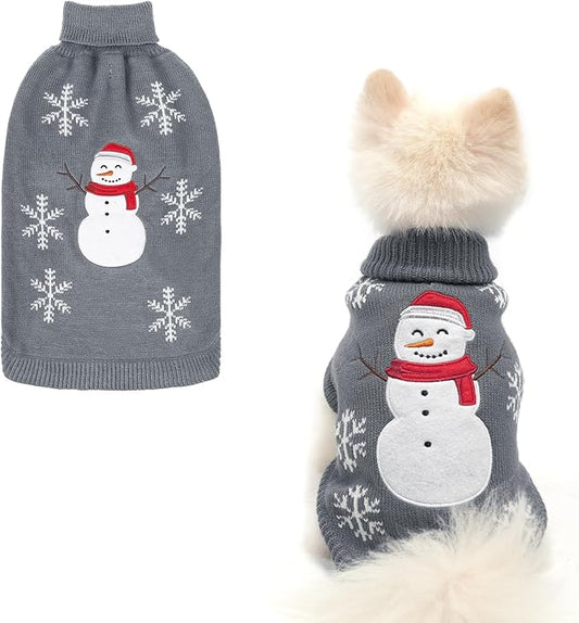 BINGPET Dog Sweater,Turtleneck Thick Pullover Small Dog Sweaters,Cute Snowman Embroidered Knitted Puppy Sweaters Doggy Winter,Cold Weather Warm Dog Clothes for Small Medium Large Dogs Girl Boy