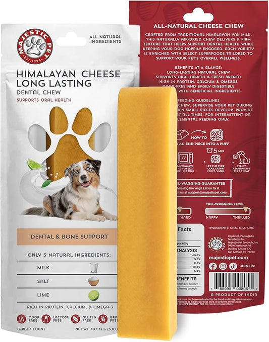 Majestic Pet Himalayan All-Natural Yak Cheese Dog Chews Made with 100% Cows Milk- Long Lasting Dental Chew for Dogs - Healthy Pet Treats (Dental & Bone Support, Large, 1 Pack)