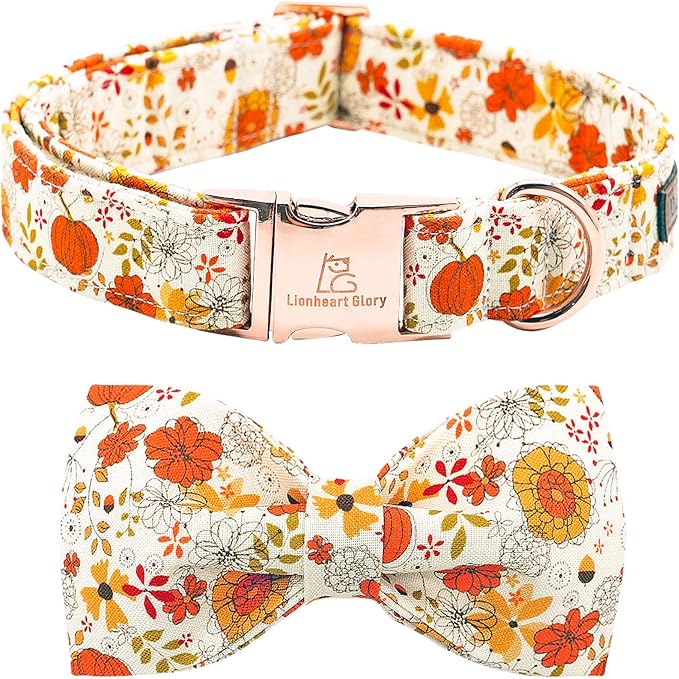 Lionheart glory Premium Dog Collars, Bowtie Dog Collar, Heavy Duty Adjustable Fall Dog Collar for Large Dogs Pumpkin pet Collars, Collar Dog Bow