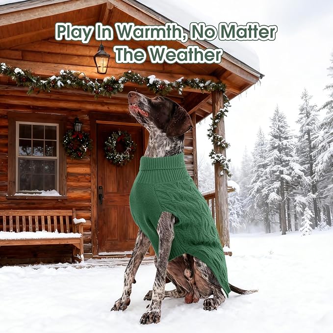 FUAMEY Dog Sweaters for Small Dogs,Cold Weather Dog Knitwear,Thick Warm Dogs Turtleneck,Pet Pullover Cable Sweater,Pets Winter Clothes for Yorkshire,Poodle Green S