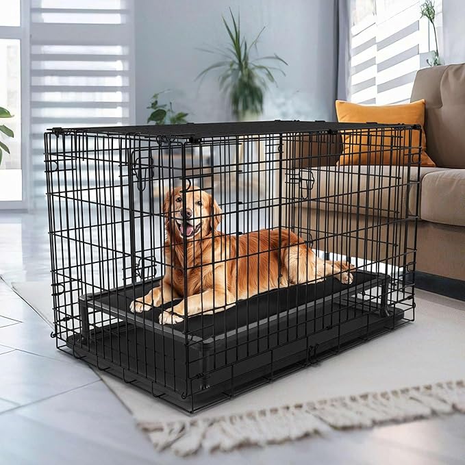 Veehoo Chew Proof Elevated Dog Bed, Durable Raised Pet Cot with Soft PP Cotton-Filled Waterproof Mat, Washable Padded Cot for Indoor, Outdoor & Camping, 41-Inch, Black