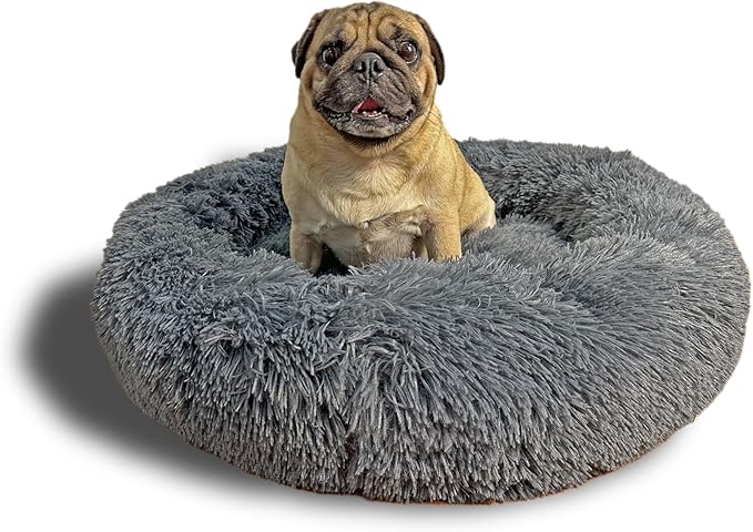 | Calming Dog Bed - Round Warming Polyester Bed for Cat and Dog - Durable Sleeping Cotton Bed with Comfortable - Machine Washable Mute Base Bed - Non-Slip Bed for All Breeds - Small - Grey