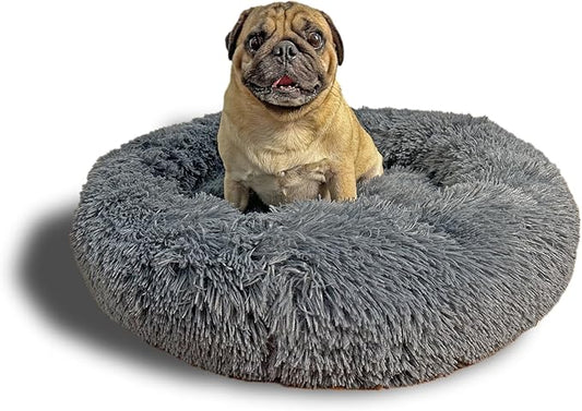 | Calming Dog Bed - Round Warming Polyester Bed for Cat and Dog - Durable Sleeping Cotton Bed with Comfortable - Machine Washable Mute Base Bed - Non-Slip Bed for All Breeds - Small - Grey