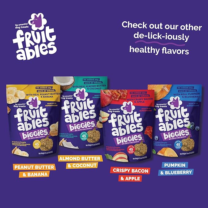 Fruitables Biggies Dog Biscuits, Healthy Treats for Dogs, Doggie Biscuits, Crunchy Pumpkin Treats, Free of Wheat, Corn and Soy, Made in The USA, Crispy Bacon & Apple Flavor, 16oz