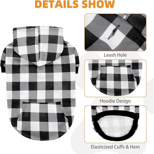 KOOLTAIL Plaid Dog Hoodie Pet Clothes Sweater with Hat and Pocket for Small Medium Large Size Dogs, Soft Winter Warm Dog Cold Weather Coat, Fleece Fall Dog Hooded Sweatshirt for Puppy Cats, White M