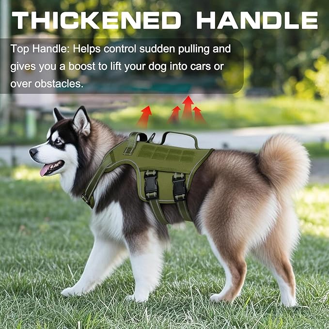 Dog Harness for Large Dogs Heavy Duty, No Pull Tactical Dog Harness with Molle System, Easy On and Off Service Dog Vest, Breathable Padded, Adjustable Reflective Pet Vest for Walking Hiking Training
