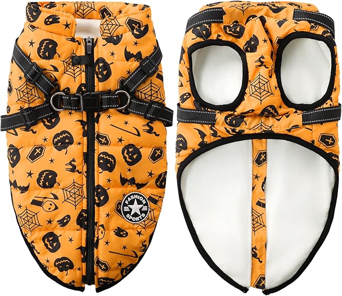 Aiboria Dog Jackets Windproof Outfit Coat Dog Vest Harness Puppy Warm Jacket Halloween Orange M