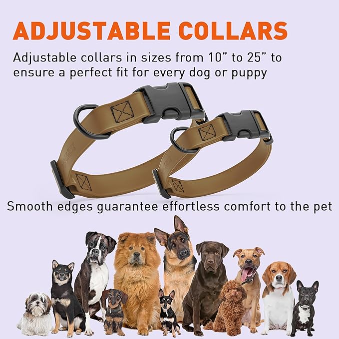 Dogline Durable Biothane Waterproof Collar for Dogs - Odor-Resistant Coated Webbing, Quick-Release Design, Comfortable Adjustable Fit, 5/8" W by 10-14" L, Coyote Brown