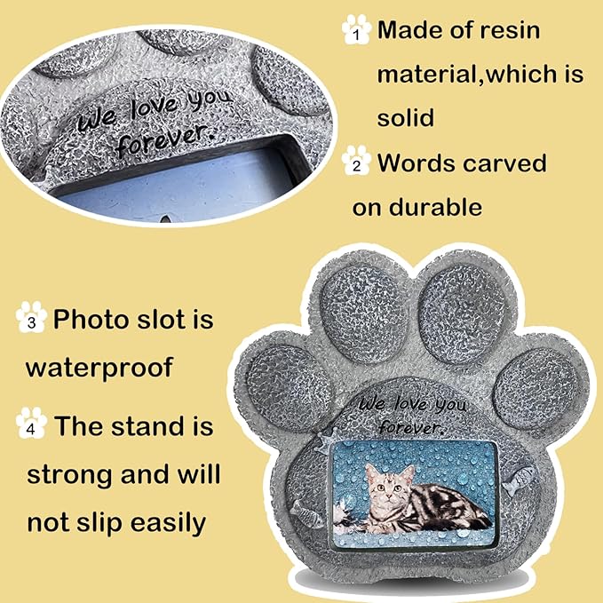 Pet Memorial Stones for Cats,Loss of Cats Sympathy Gift Indoor Display,Pet Grave Markers Cats Bereavement Gifts Outdoor Tombstone Paw Shaped Carve We Love You Forever