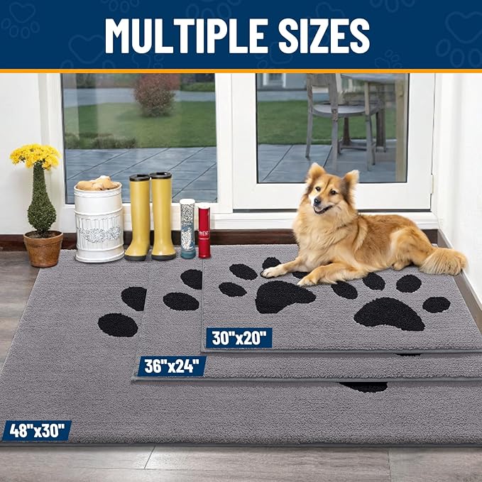 Smiry Dog Door Mat for Muddy Paws 30x20, Dirt Trapper Non Slip Washable Indoor Doormats, Absorbent Entryway Carpet for Inside Floor, Grey