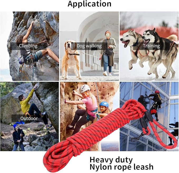 Long Dog Leash for Training 20Ft-Reflective Nylon Rope with Swivel Hook-Recall Agility Lead for Large Small Medium Dogs Outside Walking Hiking-Red Diam 1/2"