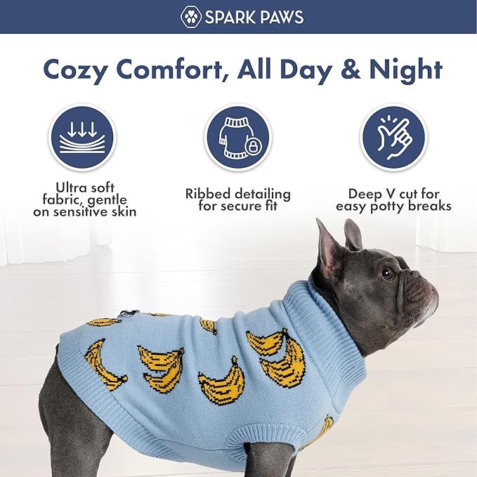 Spark Paws Knit Dog Sweater – Ultra Soft Warm Winter Dog Sweater for Small, Medium & Large Dogs – Stretch Fit Pet Sweater for French Bulldog, Pitbull, Girl & Boy Dogs Jacket, (Banana,L)