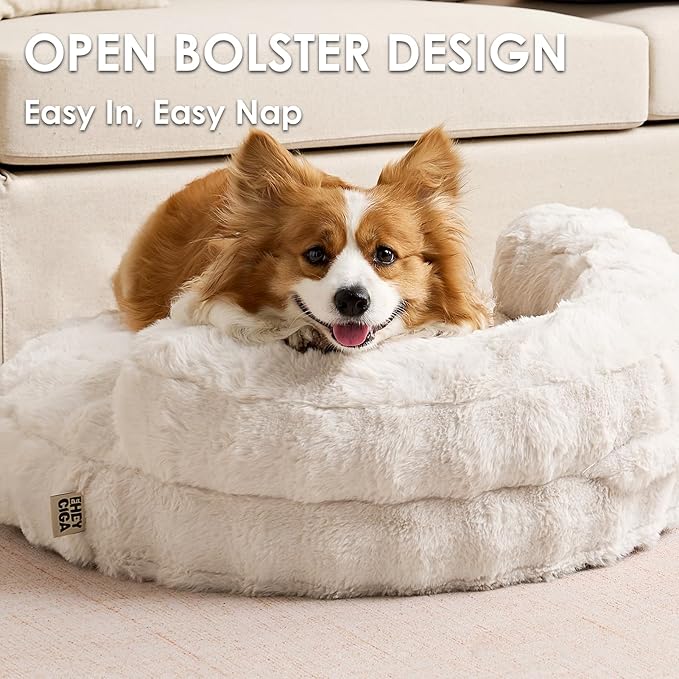 EHEYCIGA Large Dog Bed Sofa – Fluffy Faux Rabbit Fur Pet Couch for Medium and Large Dogs, Washable Removable Cover, Waterproof and Non-Slip, 36 Inch, Cream