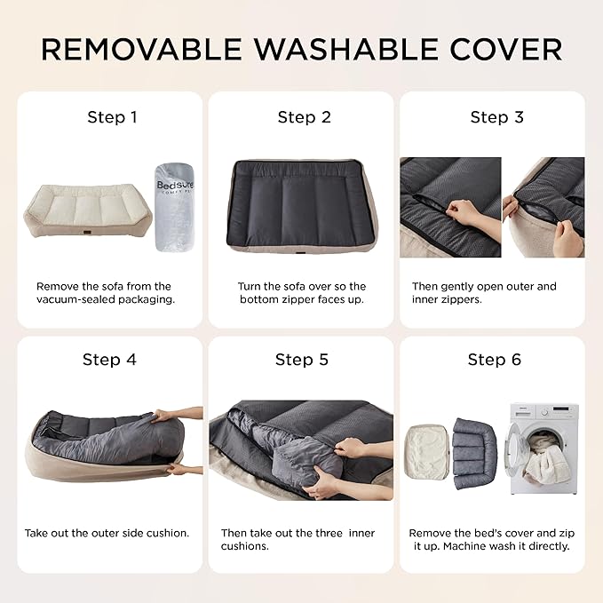 Bedsure XL Plus Orthopedic Dog Beds Large Sized Dog - Extra Thick Supportive Dogs Couch with Waterproof Washable Cover, Jumbo Comfort Pet Bed Sofa with Soft Plush Sherpa and Nonskid Bottom, Grey, 48"