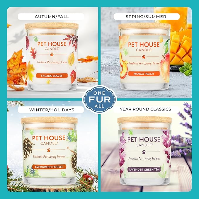 One Fur All Pet House Candle 2 Pack - Plant-Based/Soy - Clean Burning Scented, Long Lasting Pet Odor Candle for Home - Mediterranean Sea