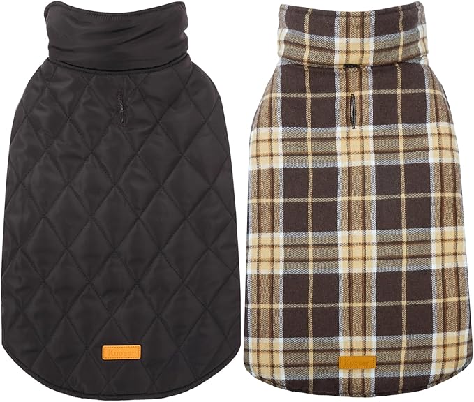 Kuoser Warm Dog Coat, Waterproof Dog Coats for X-Small Dogs, Adjustable Durable Doggie Winter Jacket Reversible Cozy Puppy Cold Weather Apparel from Small to Large Breed, New Brown XS