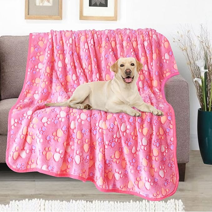 Rezutan Upgraded Dog Blankets for Large Dogs, Dog Cat Blankets Washable 40" x 50", Soft Pet Mat Throw Cover for Kennel Crate Bed, Cute Paw Pattern, Dog Blanket, Pet Blanket （1 Pack Pink）