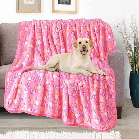 Rezutan Upgraded Dog Blankets for Large Dogs, Dog Cat Blankets Washable 40" x 50", Soft Pet Mat Throw Cover for Kennel Crate Bed, Cute Paw Pattern, Dog Blanket, Pet Blanket （1 Pack Pink）