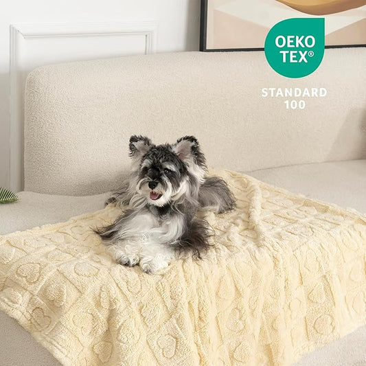 gogobunny Calming Plush Dog Cat Blanket 300GSM Coral Fleece, Ultra-Soft Machine Washable Pet Bedding for Small Medium Dogs Cats Puppies Kittens (Beige, 25x35)