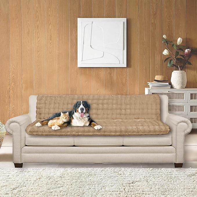 Waterproof Dog Bed Cover, Dog Pad Soft Plush Pet Blanket with Anti-Slip Back for Bed Couch Sofa, Furniture Protector for Small, Medium and Large Dogs and Cats (Light Brown-Bubble, 82"x82")