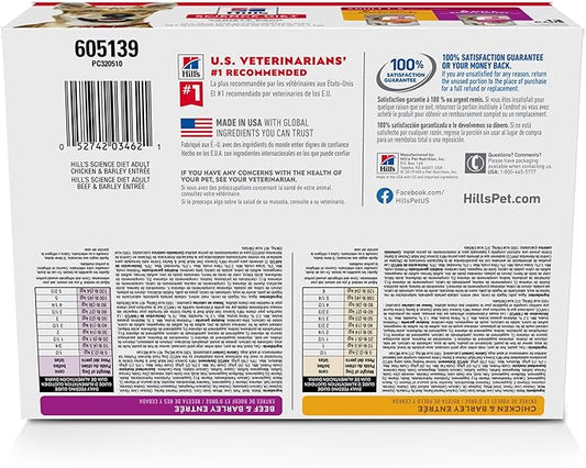 Hill's Science Diet Adult 1-6, Adult 1-6 Premium Nutrition, Wet Dog Food, Variety Pack: Chicken & Barley; Beef & Barley Loaf, 13 oz Can Variety Pack, Case of 12