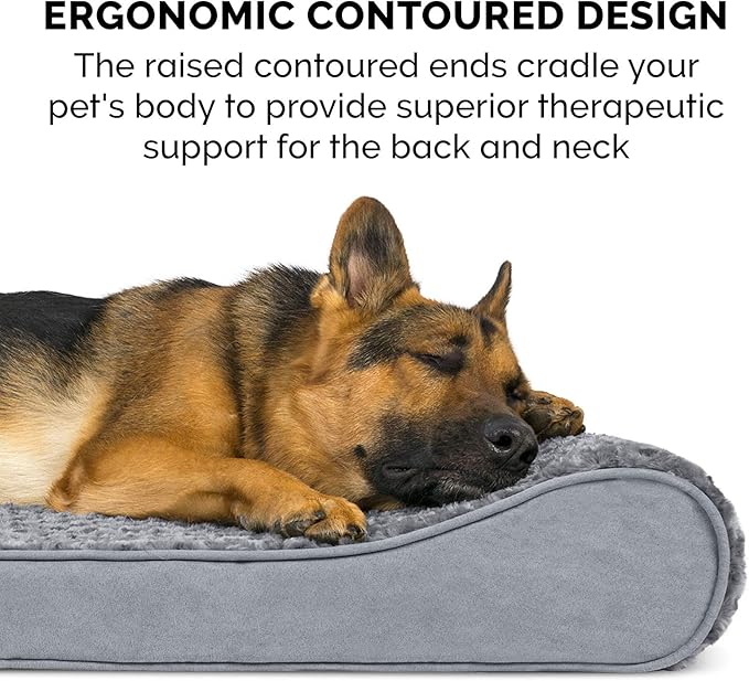 Furhaven Cooling Gel Dog Bed for Large Dogs w/ Removable Washable Cover, For Dogs Up to 150 lbs - Ultra Plush Faux Fur & Suede Luxe Lounger Contour Mattress - Gray, Jumbo Plus/XXL