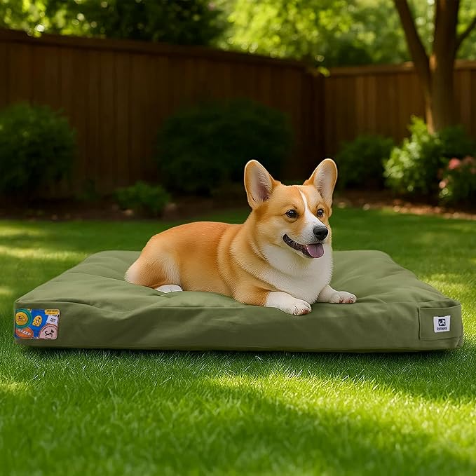 Sytopia 30-Inch Canvas Outdoor Dog Bed for Medium Dogs– Heavy-Duty Waterproof, Chew-Proof & Washable, Removable Cover, Ideal for Crate, Patio, Indoor & Outdoor Adventures (Green)