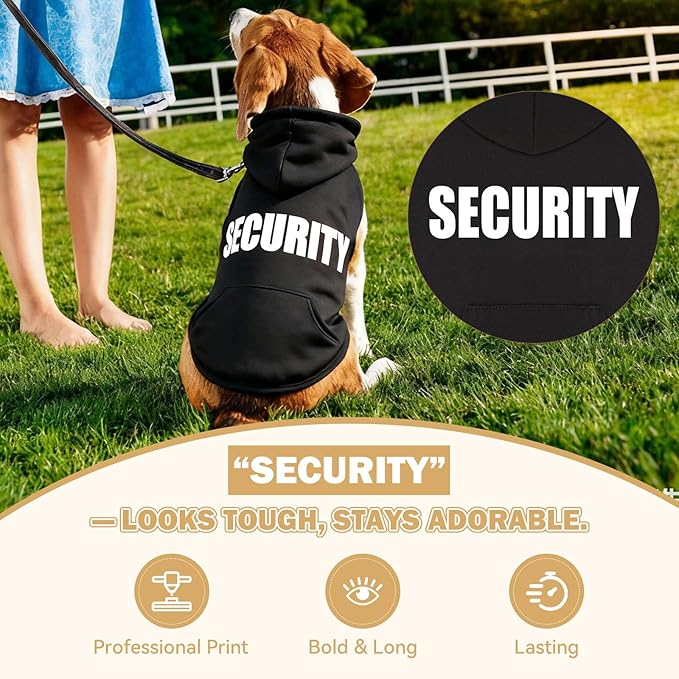 Dog Sweaters,Security Dog Hoodie,Warm Brushed Fleece Sweatshirt with Hood & Pocket,Leash Hole,Cozy Cold Weather Pet Clothes Sweater for Small,Medium,and Large Dogs,L