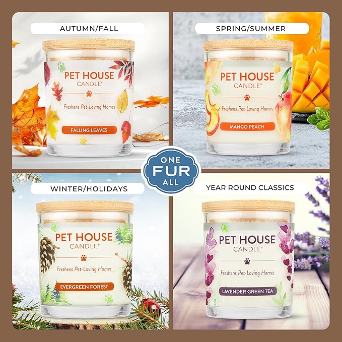 One Fur All Pet House Fall Candles, Long Lasting, Clean Burning, Soy Wax Scented Candles for Pet Odor, Fireside