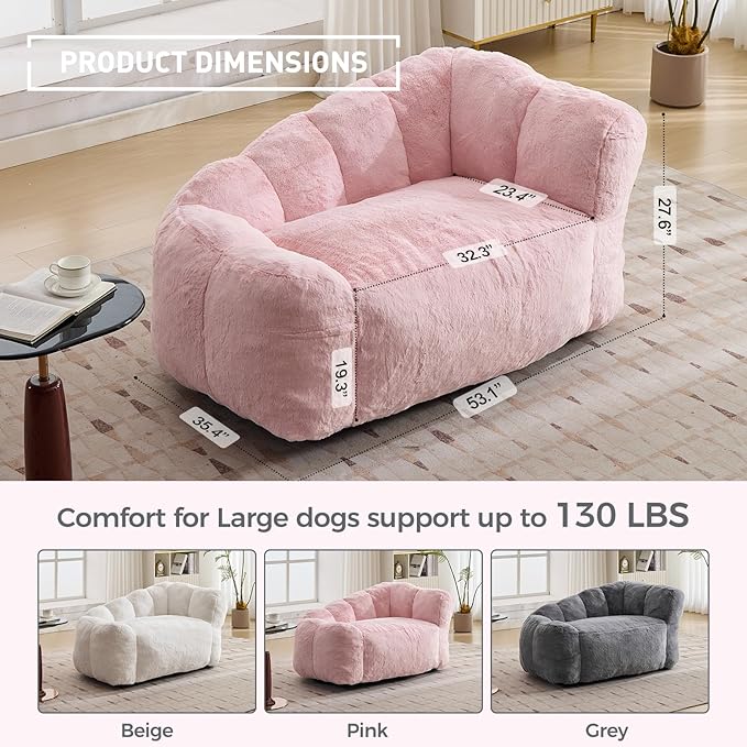 Dog Sofa Couch for Extra Large Medium Dogs, 51” Memory Foam Pets Sofa with Faux Fur Fabric Pink