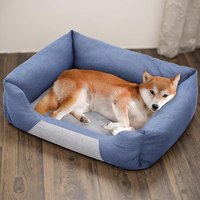 Athena Collection Dog Bed Large Size Dog, 32 Inches Washable Dog Bed for Large Cats Pets, Cozy Soft Warming Fabric with Nonskid Bottom, Blue