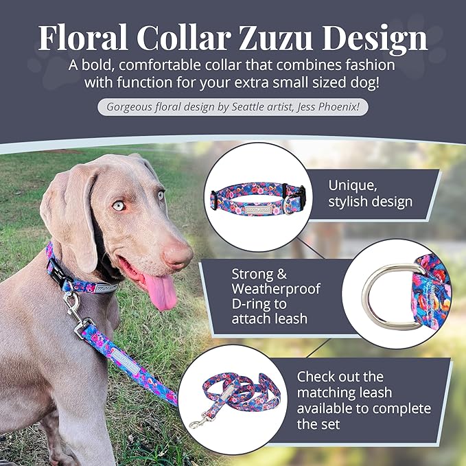 Lucky Love Dog - Adjustable Dog Collar with Easy Click Buckle for Small to Large Dogs, Durable, & Comfortable Collar for Male & Female Dogs, Pet Collar for Puppies & Adult Dogs - Zuzu, XS