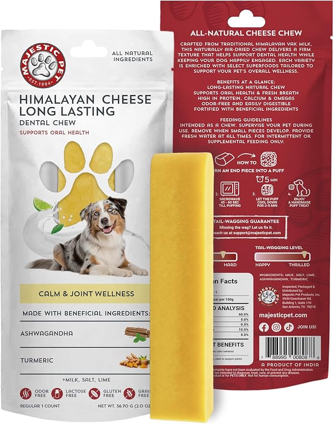 Majestic Pet Himalayan All-Natural Yak Cheese Dog Chews Made with 100% Cows Milk- Long Lasting Dental Chew for Dogs - Healthy Pet Treats (Calm & Joint Wellness, Regular, 1 Pack)