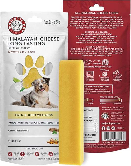 Majestic Pet Himalayan All-Natural Yak Cheese Dog Chews Made with 100% Cows Milk- Long Lasting Dental Chew for Dogs - Healthy Pet Treats (Calm & Joint Wellness, Regular, 1 Pack)