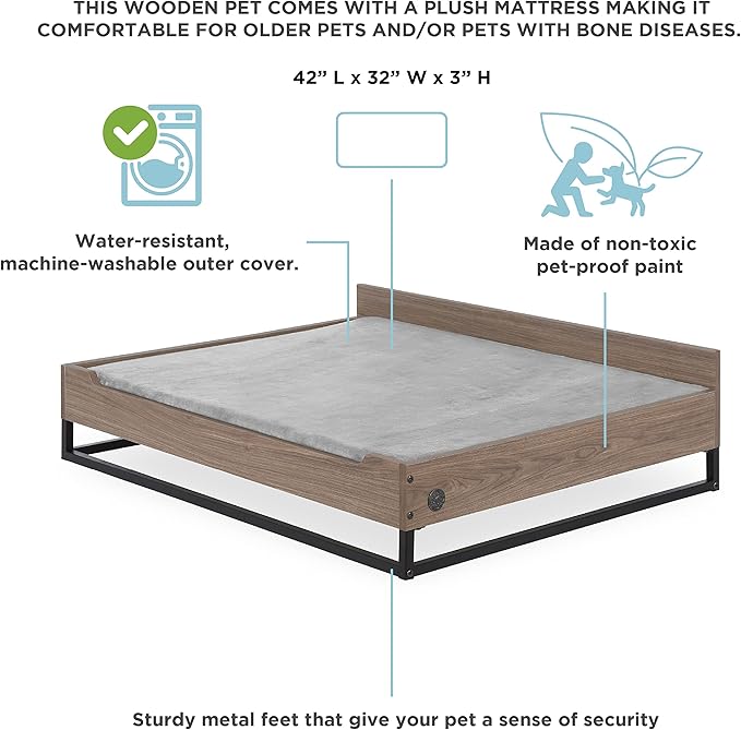 Milo TailZzz Wooden Dog Bed & Couch with Water-Resistant Mattress, Large to Extra Large Elevated Pet Bed with Calming Mattress, Greenguard Gold Certified