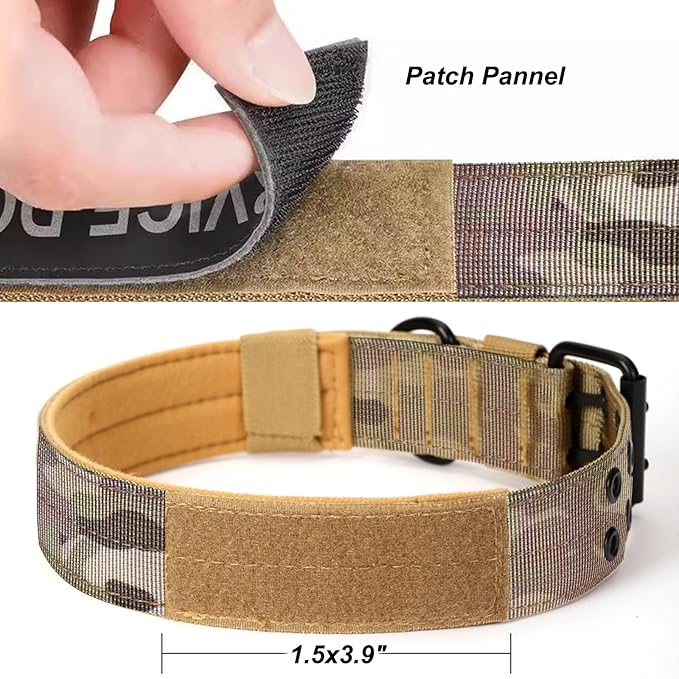 JSXD Tactical Dog Collar,Military Grade Nylon with Soft Padded Lining,1.5 inch Wide,Metal Buckle with 5 Adjustable Points,Heavy Duty Dog Collar for Medium Large Dogs (Camo, X-Large)