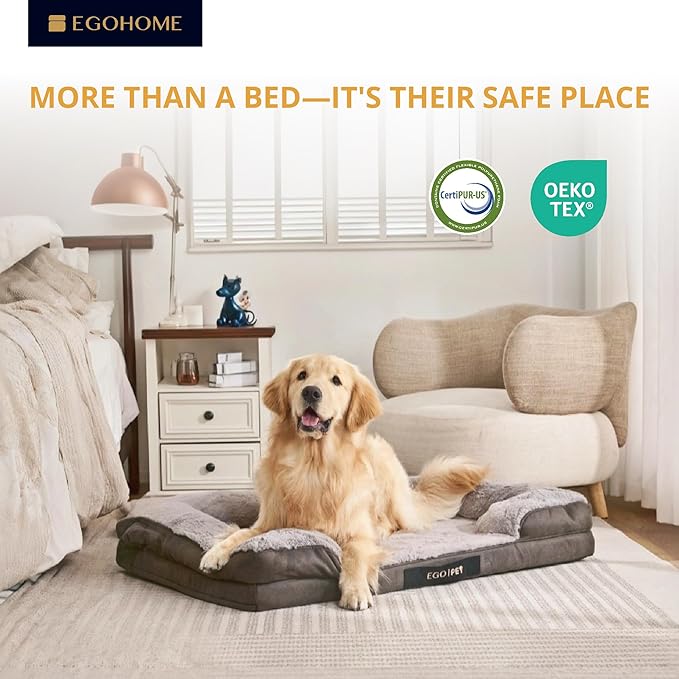 EGOHOME Orthopedic Dog Bed for Medium Dogs, Waterproof Memory Foam Medium Pet Beds with Sides,Egg-Crate Charcoal Foam Sofa with Removable Cover & Non-Slip Base, Grey, 30x20x6.5 Inch
