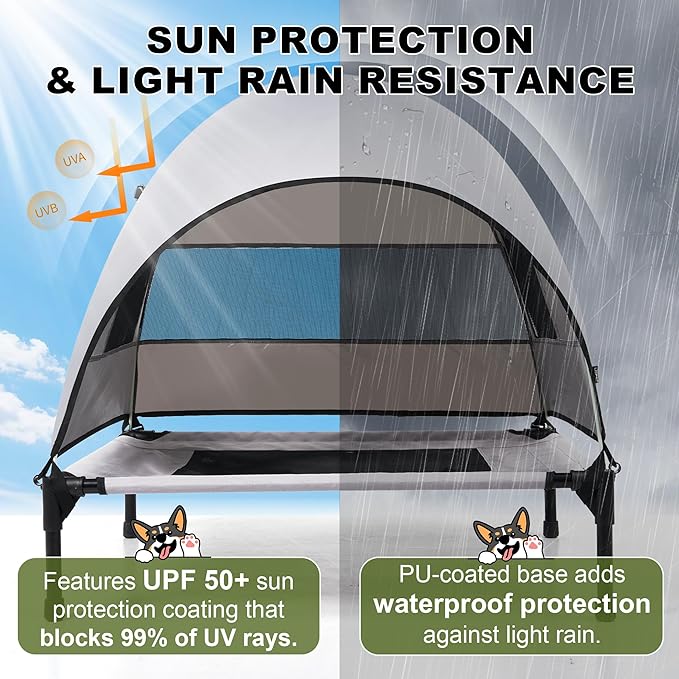 Small Dog Tent with Removable Canopy, Portable Outdoor Pet Shelter for Dogs up to 30 Lbs, UV Shade, Waterproof & Breathable for Travel or Backyard Use