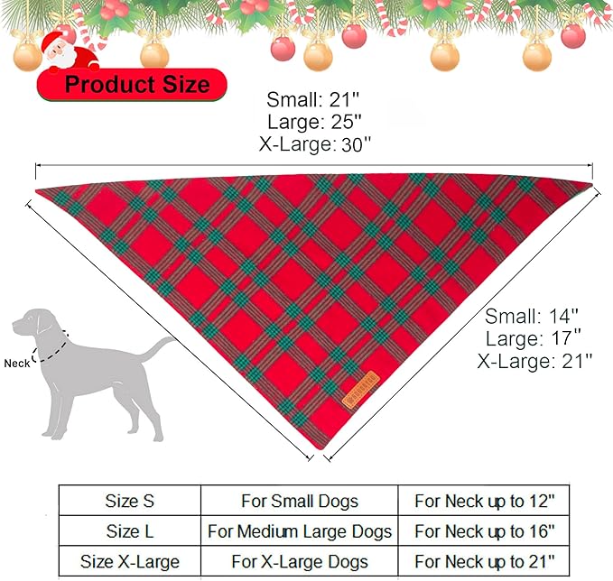 ADOGGYGO Christmas Dog Bandanas 2 Pack, Red Green Plaid Pet Xmas Scarf Bib, Multiple Sizes, Christmas Bandanas for Small Dogs (Small)
