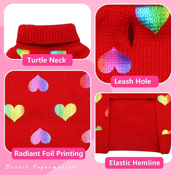 KYEESE Dog Sweaters Colorful Radiant Printing Love Design Dog Sweaters with Leash Hole Pet Sweater Pet Clothes,XS