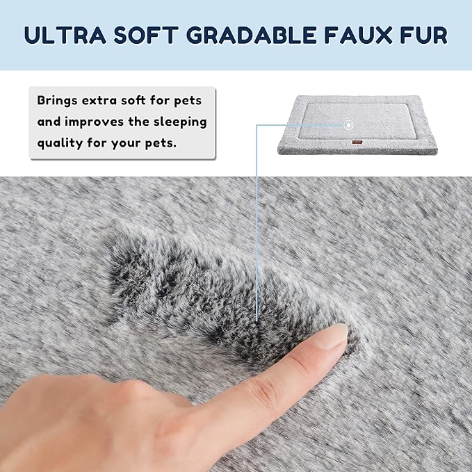 WESTERN HOME Pet Bed Mat, Large Dog Beds for Crate, 42x27 in, Soft Faux Fur, Washable Anti-Slip, Kennel Mat for Sleeping, Grey