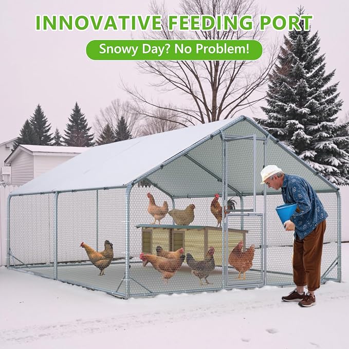 Large Chicken Coop,Metal Chicken Run for Yard with Feeding Door,Walk-in Chicken Pen for 10-20 Chickens,Outdoor Poultry Cage with Anti-UV Cover,Duck Rabbit House