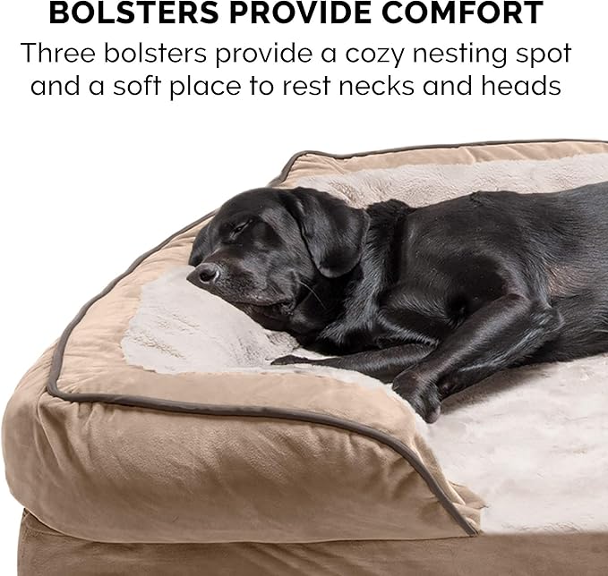 FurHaven Cooling Gel Dog Bed for Large Dogs, Perfect Comfort Sofa Bed, Cool Gel-Top Foam & Solid Orthopedic Foam Base for Joint Support, Removable Washable Cover, Jumbo/XL, Plush & Velvet, Brownstone