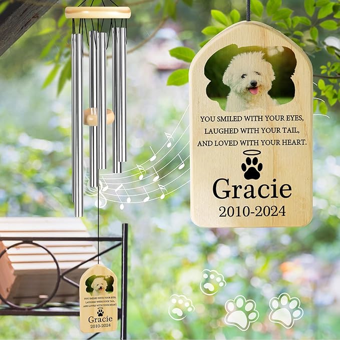Pet Memorial Gifts, Personalized Pet Memorial Wind Chimes, Pet Loss Gifts, Dog Memorial Gifts for Loss of Dog, Pet Loss Sympathy Gift, Pet Remembrance Gift, in Memory of Pet - Loved with Your Heart