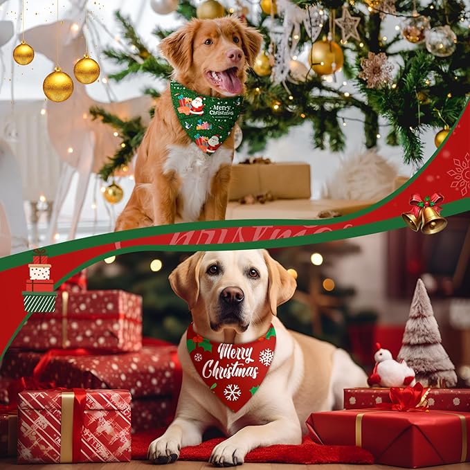 Preboun 100 Pcs Christmas Dog Bandanas Bulk Xmas Bandanas for Dogs Triangle Kerchief Bibs Scarf for Pet Xmas Costume Photo Props Accessories Pet Shops Adoption Events, 25 Styles(31.5 x 21.7 x 21.7)