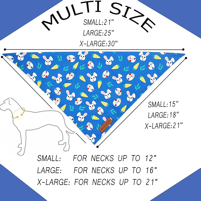 Realeaf Easter Dog Bandanas 2 Pack, Reversible Bunny Carrot and Easter Eggs Pet Scarf for Boy and Girl, Premium Durable Fabric, Holiday Bandana for Small Medium Large and Extra Large Dogs (Small)