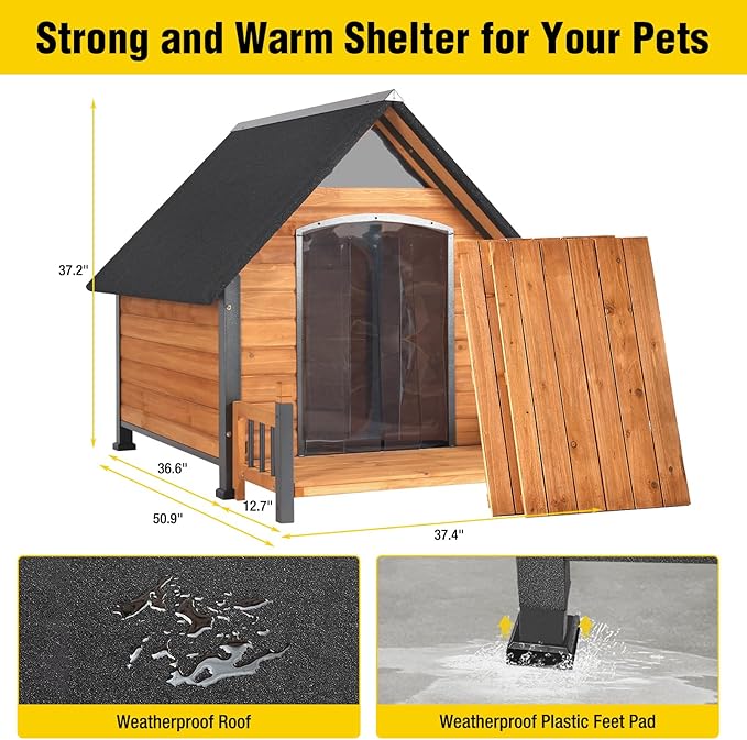 Aivituvin Dog House Outdoor 50.9" Large Dog Kennel with Anti-Bite Metal Frame for Small Medium Large Dogs Weatherproof for Winter