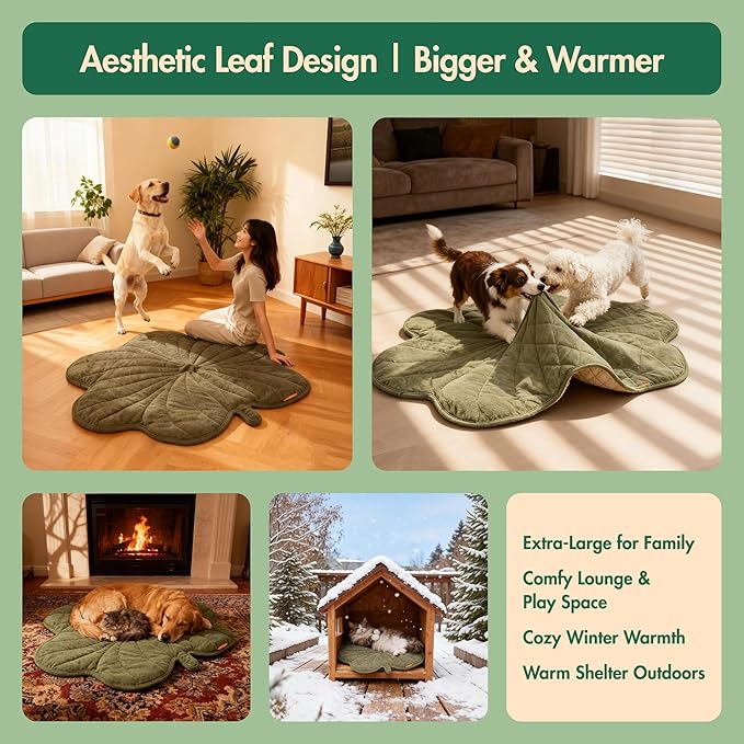 Extra Large Dog Heating Pad Waterproof Electric Heated Pet Beds for Indoor Outdoor, Adjustable Temperature,Washable Green Clover Shaped Cat Heating Pad Non Slip Bottom(57"X47")